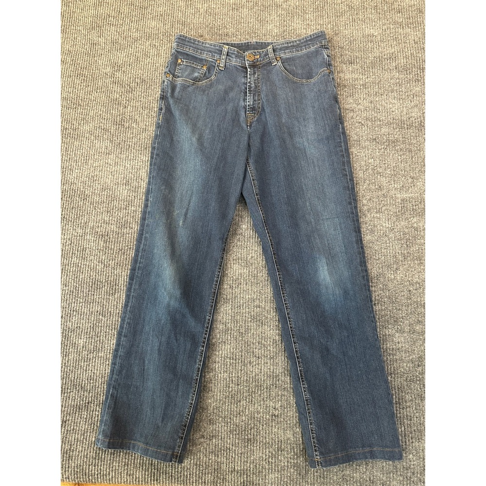 Faconnable Regular Fit Jeans 35R Blue Solid Stretch Cotton Denim